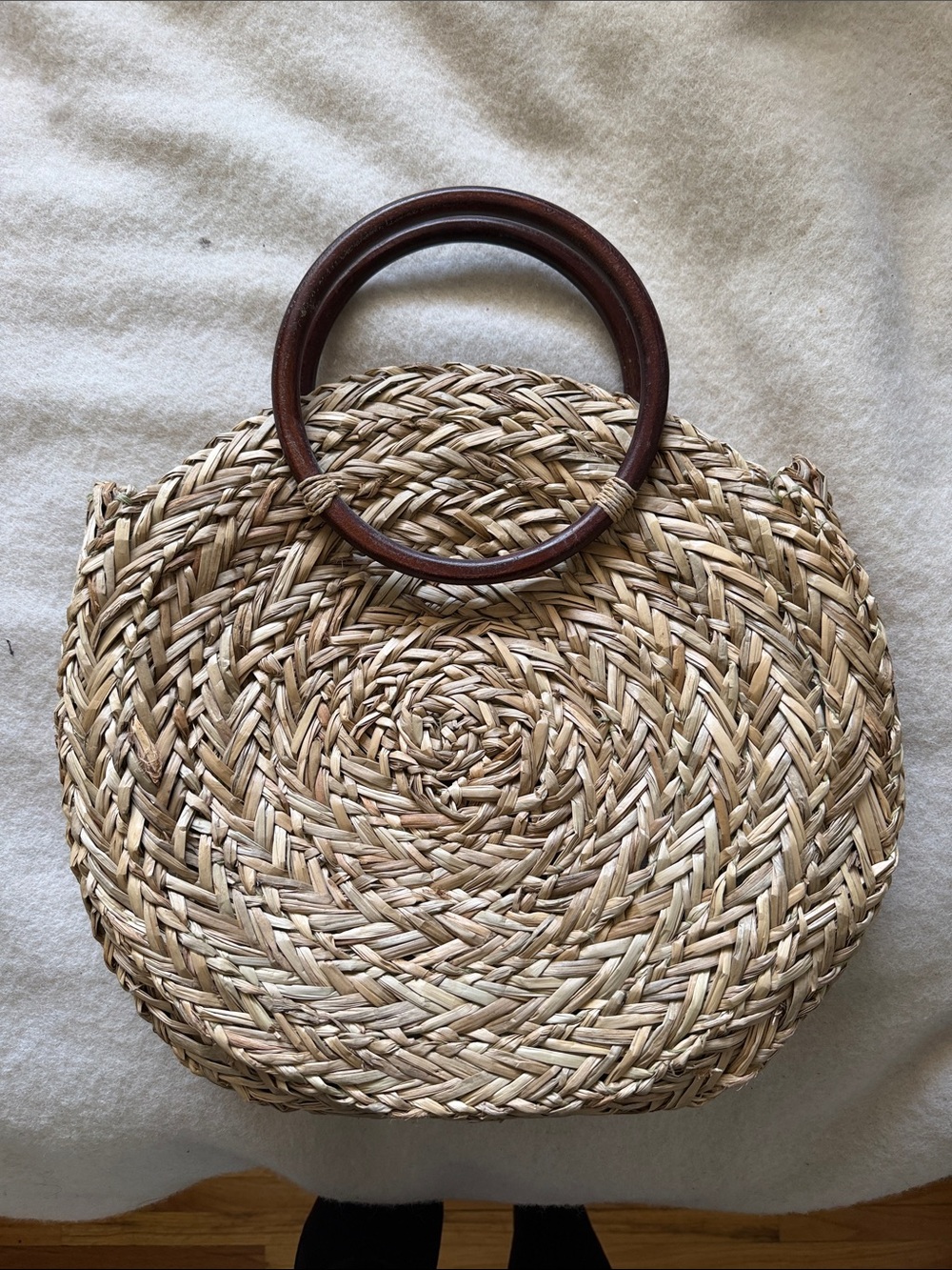 Aritzia Auxiliary Straw Round Tote with Wood Handles